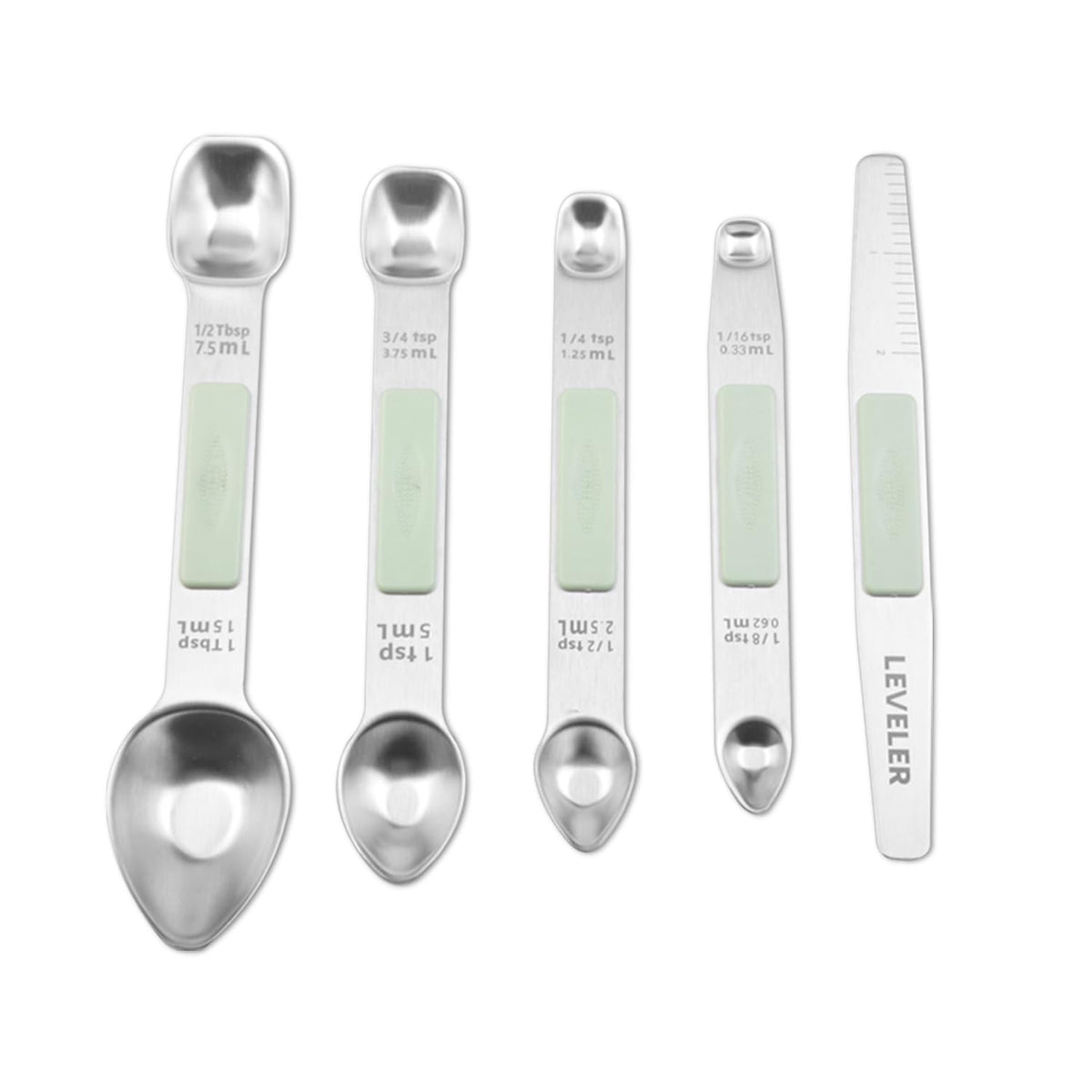 Stainless Steel Magnetic Measuring Spoons Set, Heavy Duty Metal Kitchen Gadgets for Baking & Cooking, Fits in Most Kitchen Spice Jars, Set of 4 with Leveler (Multicolor)