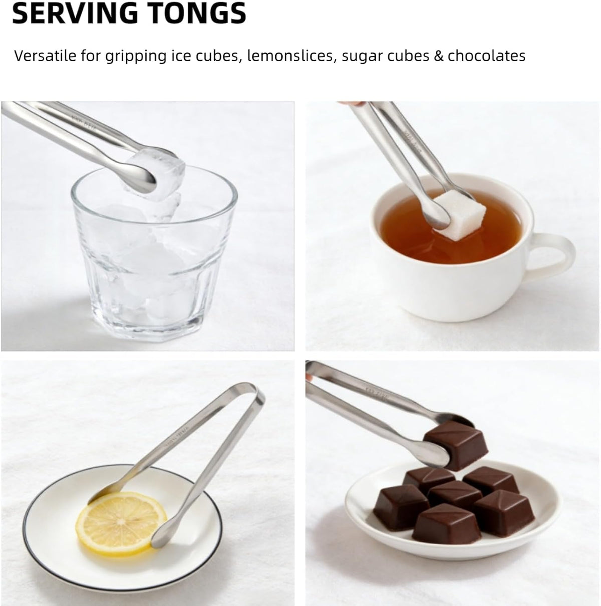 Small Serving Tongs, Stainless Steel Mini Tongs for Appetizers Set of 6