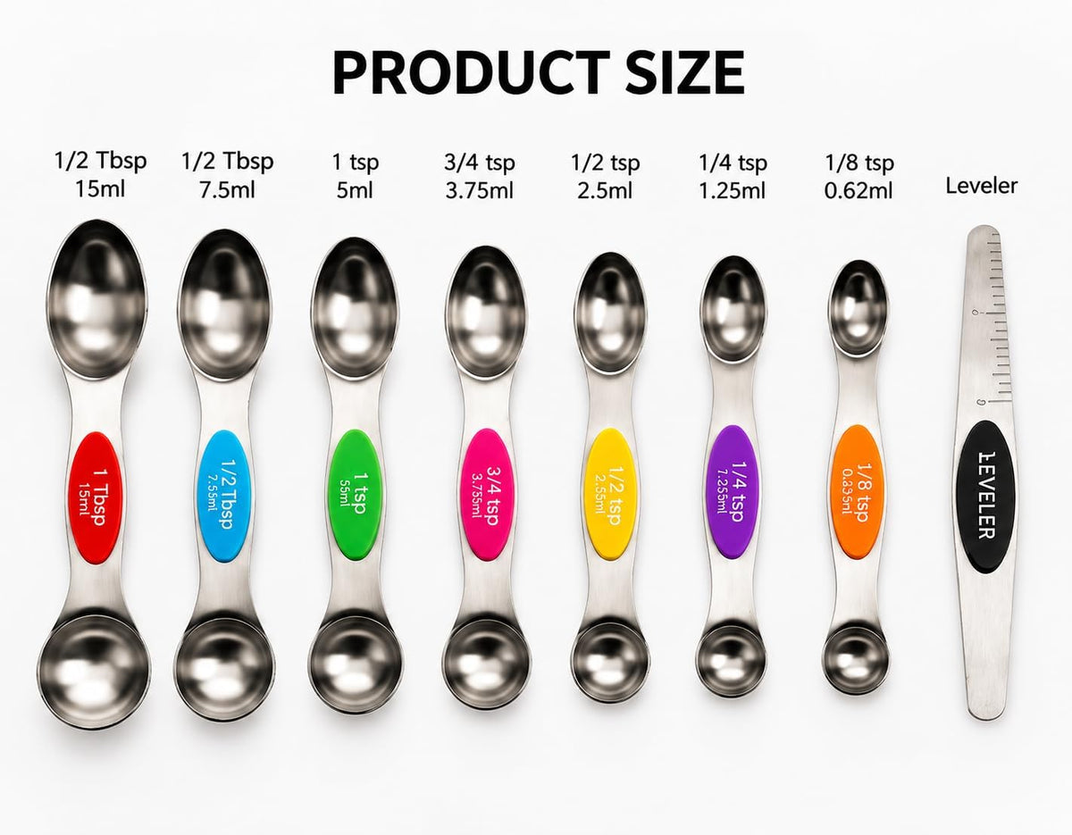 Stainless Steel Magnetic Measuring Spoons Set of 8 (Multicolor)