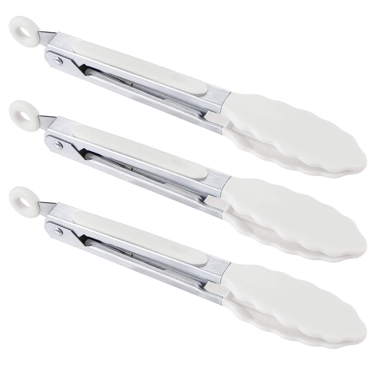 MSY BIGSUNNY Kitchen Food Tongs - 7" Mini Silicone Serving Tongs - Set of 3 (Pink)
