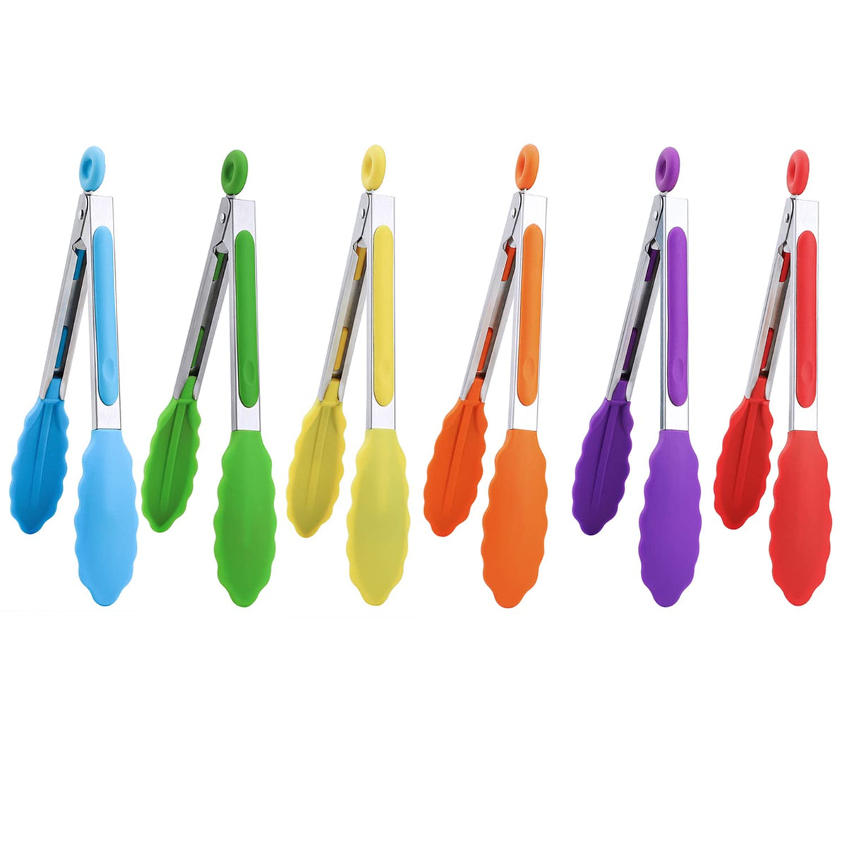 MSY BIGSUNNY Kitchen Food Tongs - 7" Mini Silicone Serving Tongs - Set of 3 (Pink)