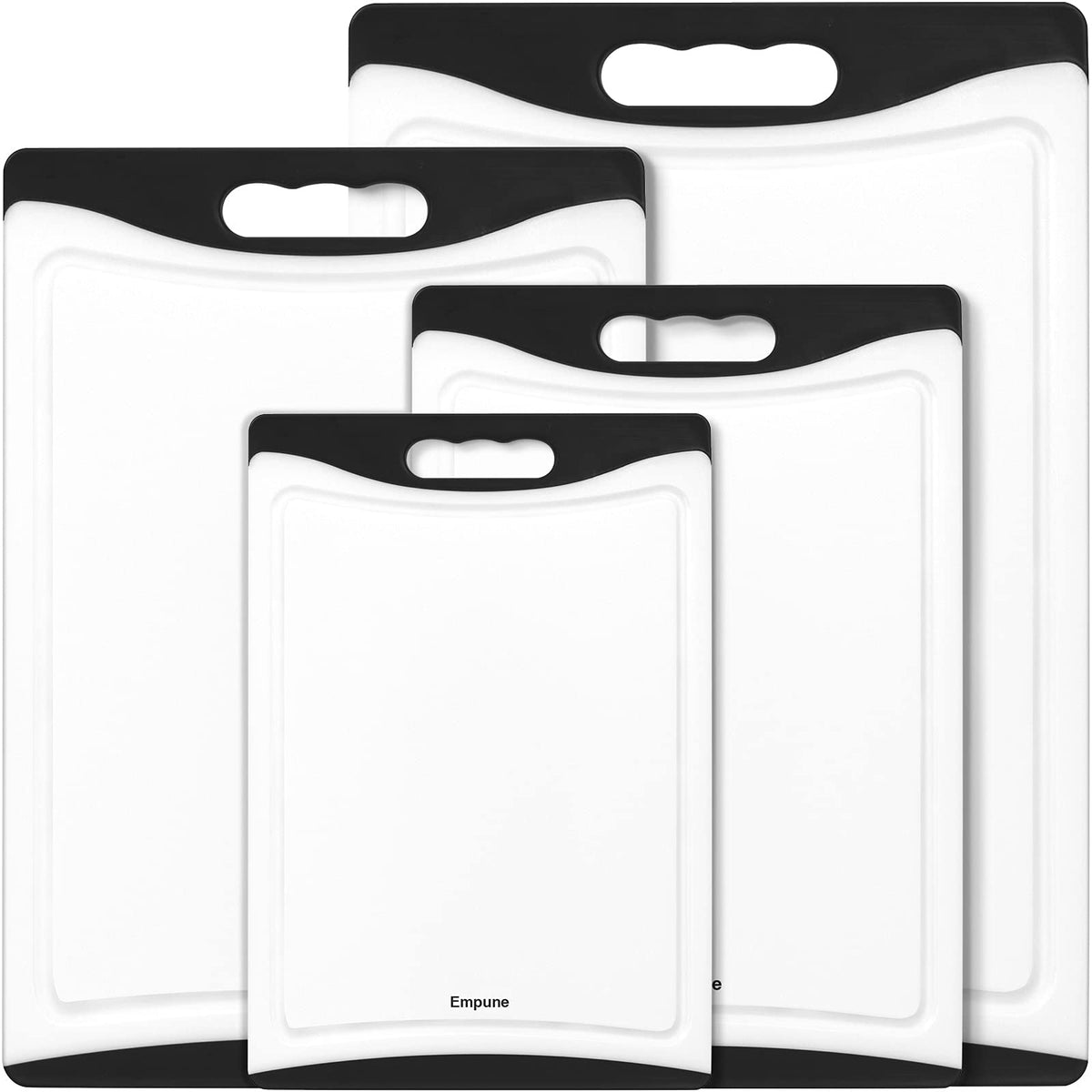 Empune Plastic Cutting Board for Kitchen, 4-Piece Cutting Board Set, Black