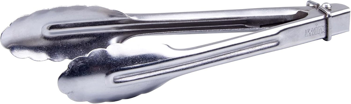 Winco 7" Silver Heavy-Duty Utility Stainless Steel Tongs