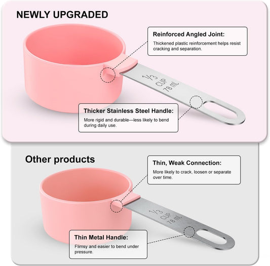 Measuring Cups and Spoons Set, 10-Piece with Stainless Steel Handles, Pink