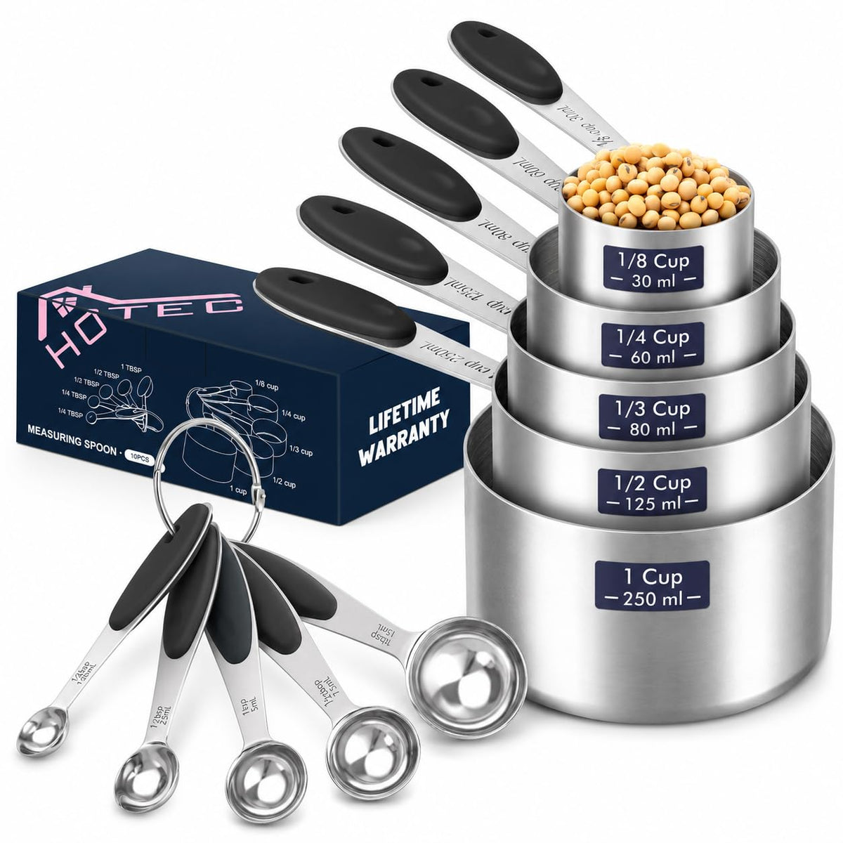 HOTEC 10-Pack Measuring Cups & Spoons Set, Multicolor