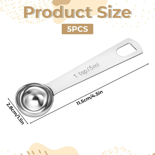 5 Pcs 1 Teaspoon Measuring Spoons, 5 ml/1Tsp/1/3 Tablespoon/5 cc Stainless Steel Measuring Spoon Metal Single Measure Scoop for Kitchen Cooking & Baking
