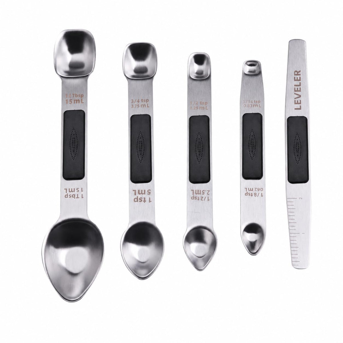 Stainless Steel Magnetic Measuring Spoons Set, Heavy Duty Metal Kitchen Gadgets for Baking & Cooking, Fits in Most Kitchen Spice Jars, Set of 4 with Leveler (Multicolor)