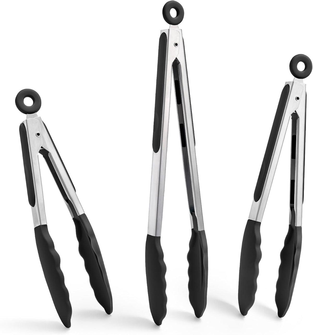 Doosu Kitchen Tongs with Silicone Tips for Cooking Serving (3Pcs, Black)