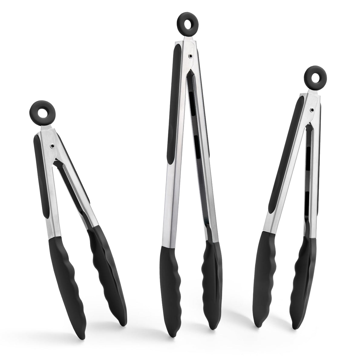 Doosu Kitchen Tongs with Silicone Tips for Cooking Serving (3Pcs, Black)
