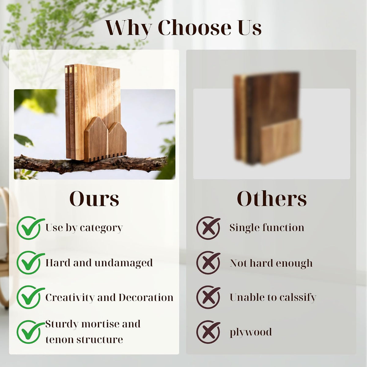 Book Cutting Board Set with Wooden Stand for Home Cooks