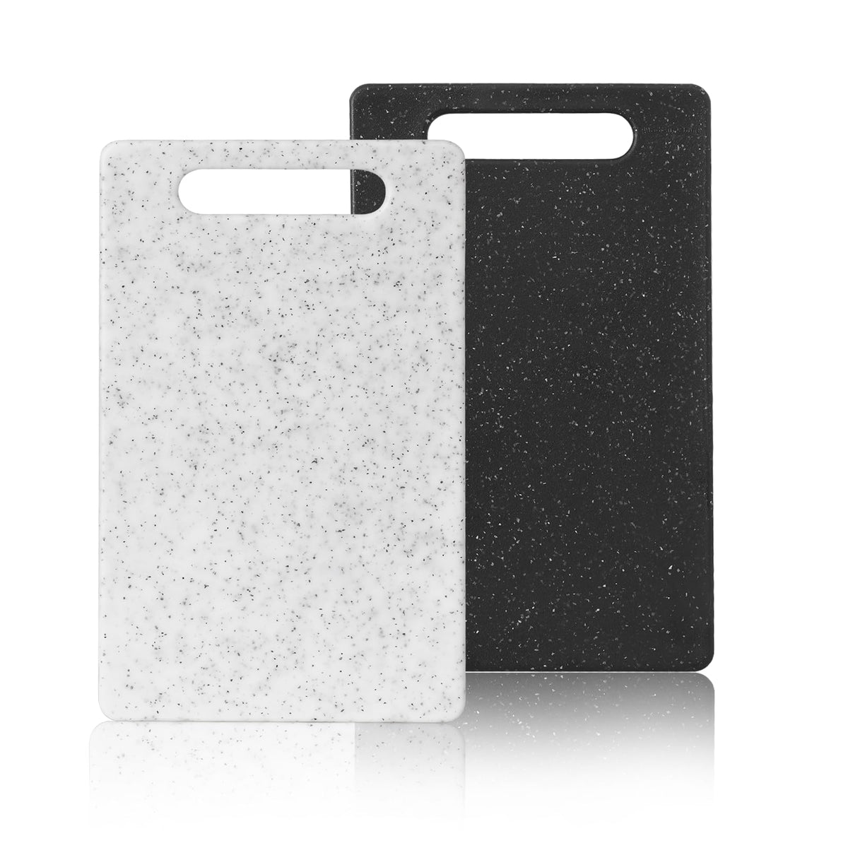 2 Pcs mini plastic cutting boards for the kitchen, in granite color, are suitable for food preparation, fruit and vegetable cutting.They feature an easy-to-hold design (6" x 10",White+Black)