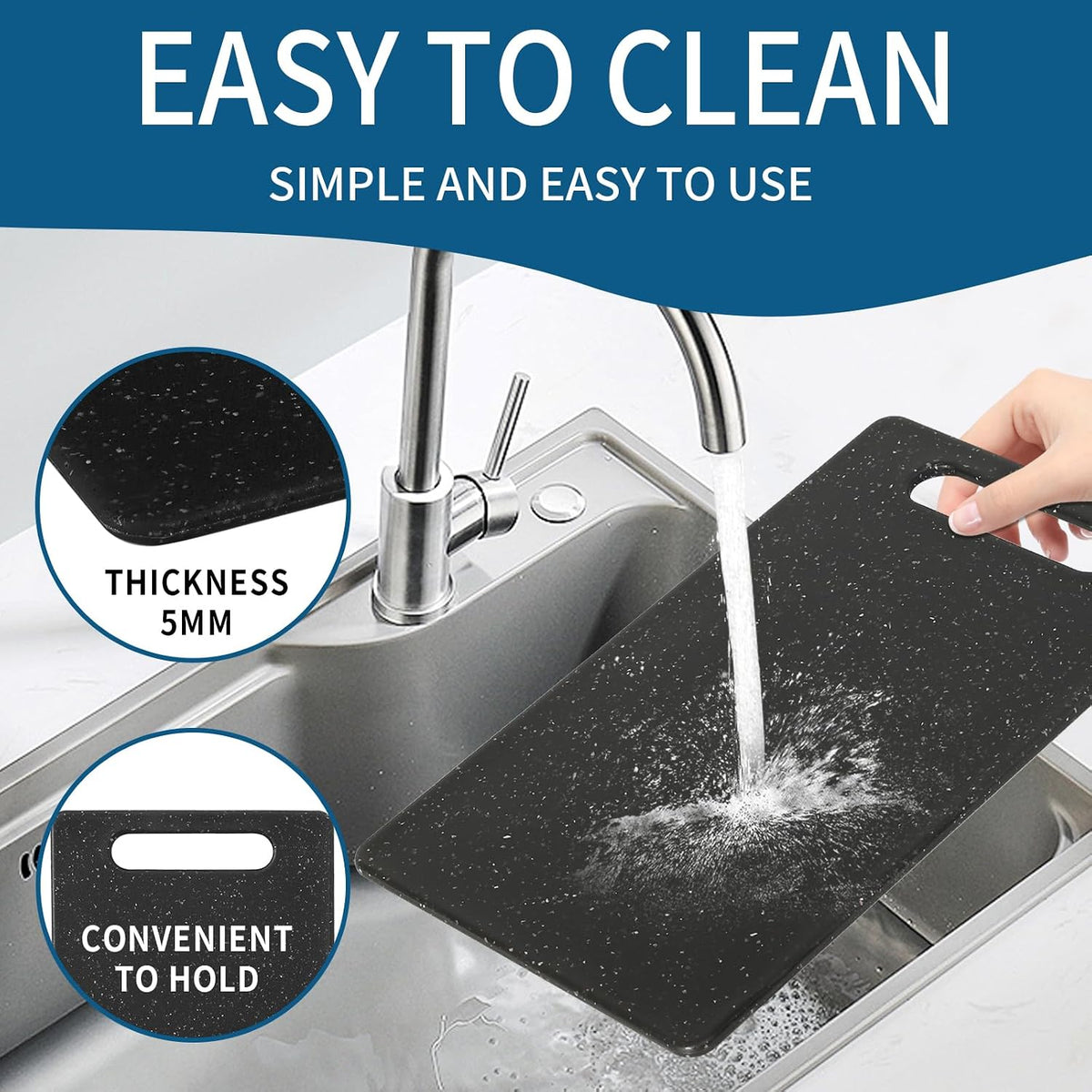 2 Pcs mini plastic cutting boards for the kitchen, in granite color, are suitable for food preparation, fruit and vegetable cutting.They feature an easy-to-hold design (6" x 10",White+Black)