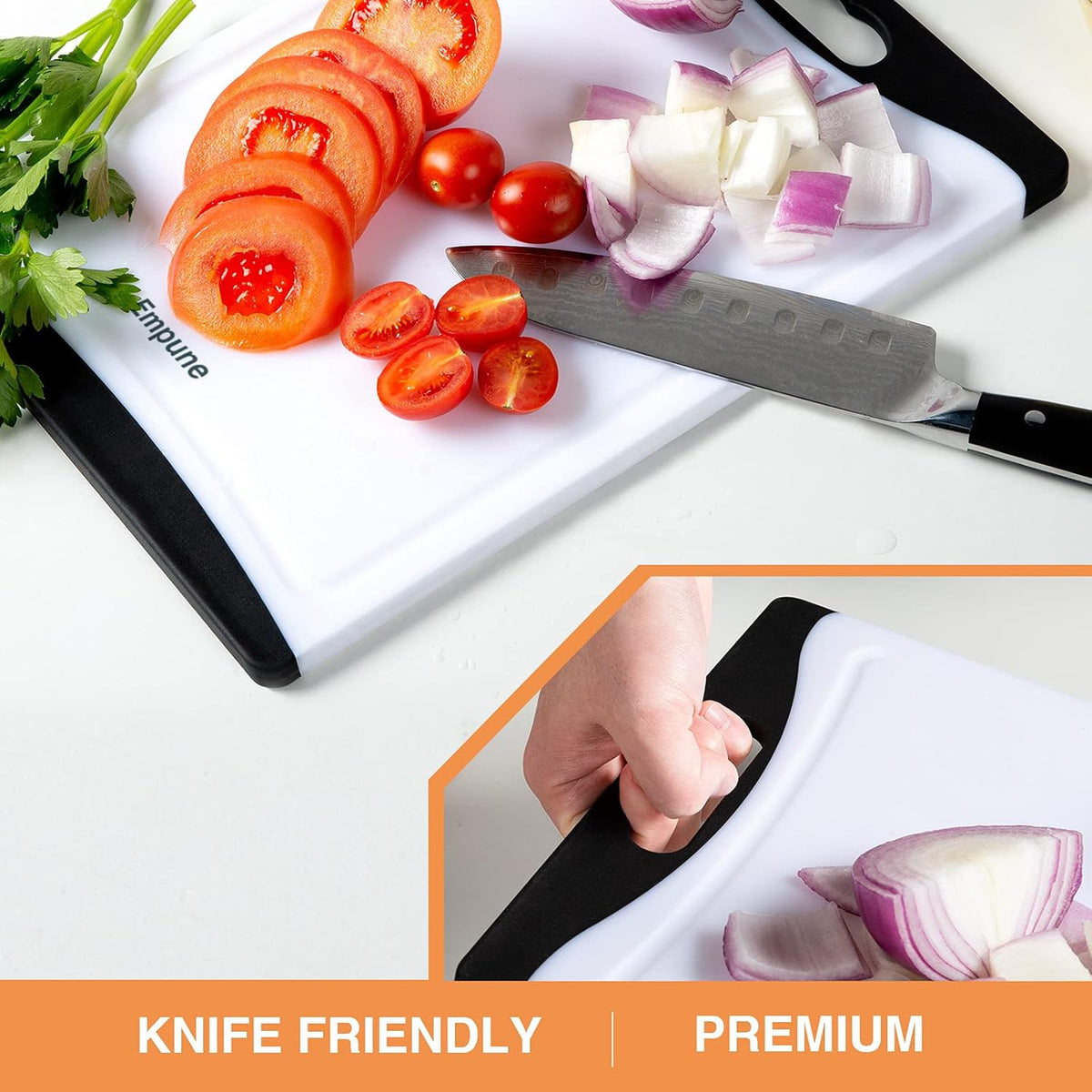 Empune Plastic Cutting Board for Kitchen, 4-Piece Cutting Board Set, Black