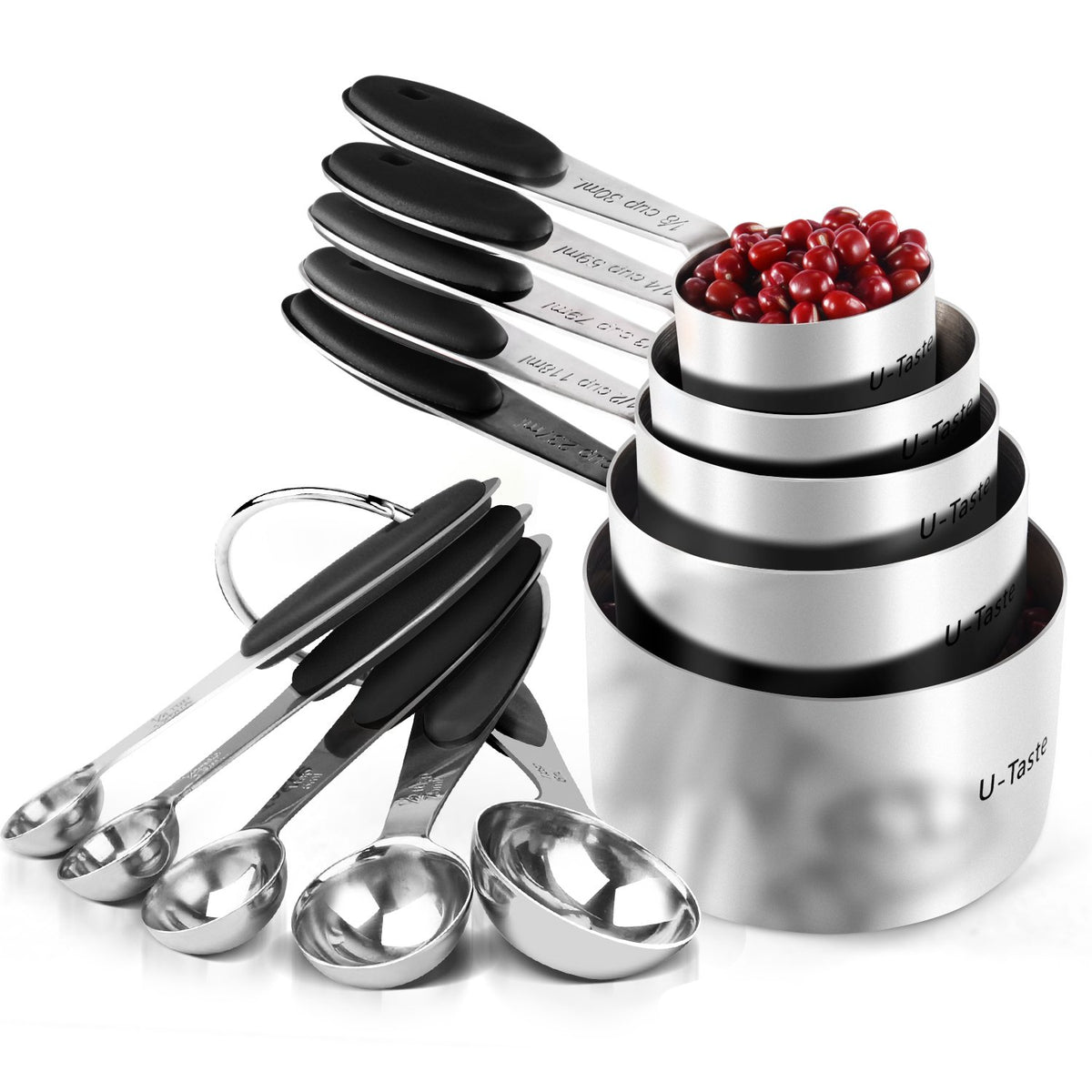U-Taste Measuring Cups Spoons Set, 18/8 Stainless Steel, 10Pc/Midnight Blue