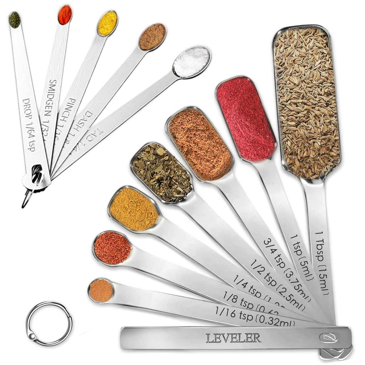 28 Pcs Stainless Steel Measuring Spoons Set with Leveler, Metal Round & Rectangular Spoons plus 2-Pack Mini Spoon Sets for Precise Cooking and Baking, Standard Sizes with Clear Engraved Markings