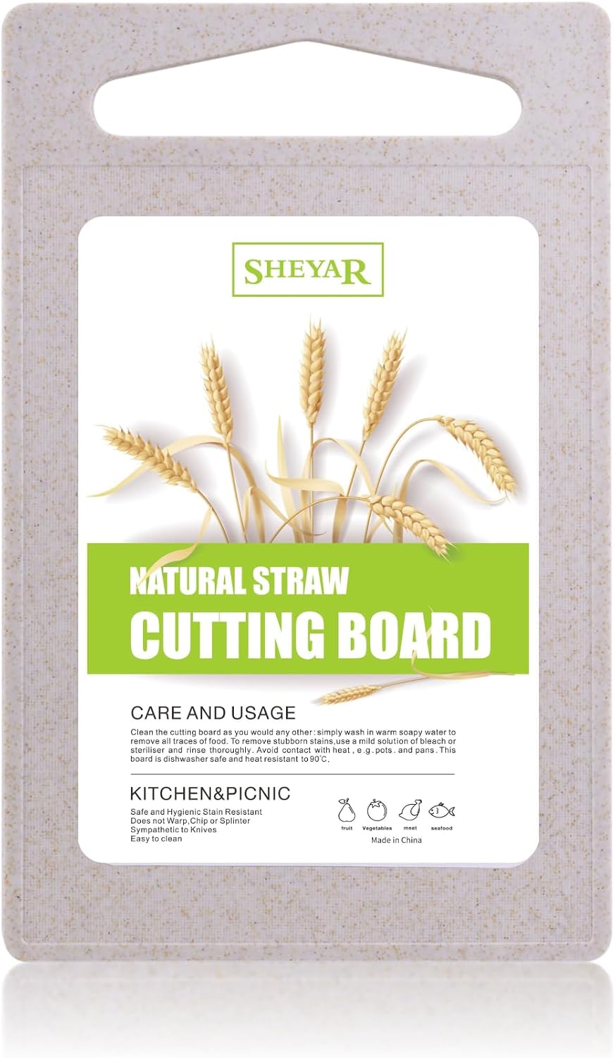 Cutting Board for Kitchen, Wheat Straw Fiber Cutting Board, Dish Washer Safe, w/Juice Grooves for Meat, Veggies, Easy Grip Handle, Non-slip Surface Eco-friendly Serveware Accessories (10‘x6.3’)