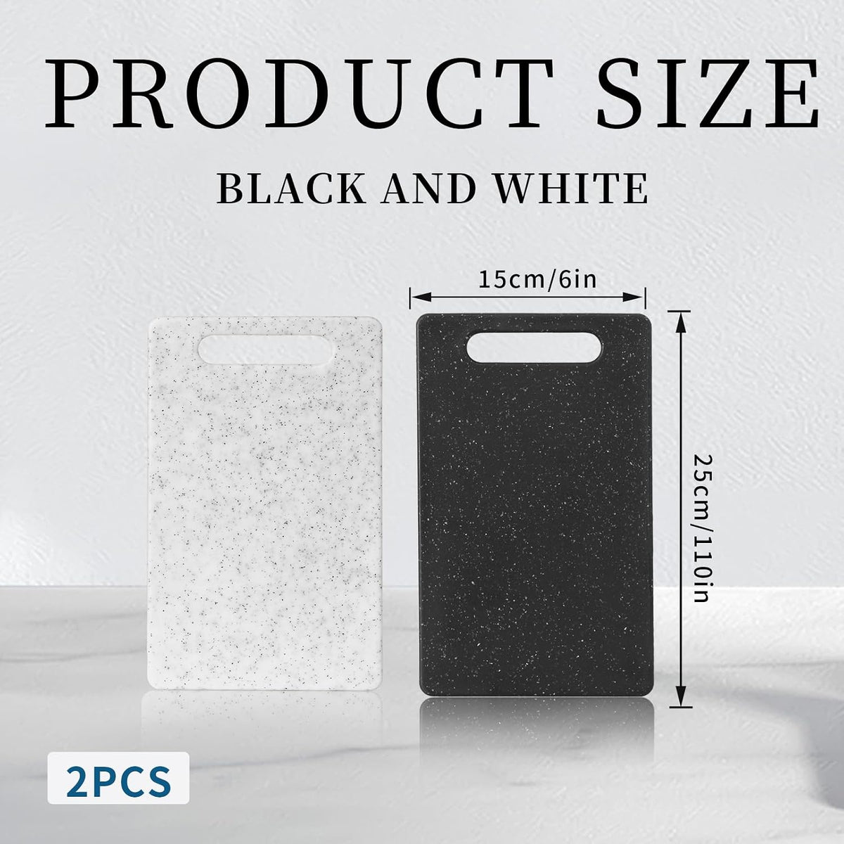 2 Pcs mini plastic cutting boards for the kitchen, in granite color, are suitable for food preparation, fruit and vegetable cutting.They feature an easy-to-hold design (6" x 10",White+Black)