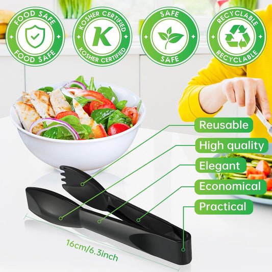 Patelai 24 Pcs 6 Inch Utility Tong Plastic Serving Tongs Bulk, Black