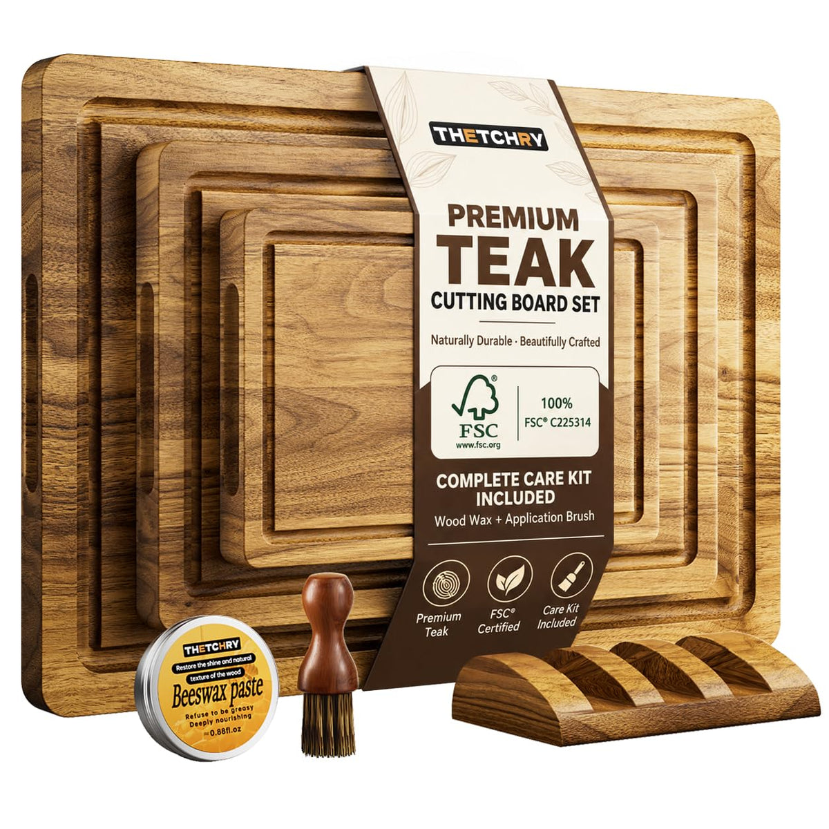 THETCHRY Walnut Wood Cutting Board Set, End Grain Cutting Board for Kitchen