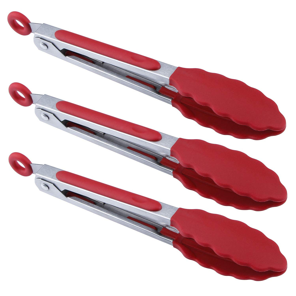 MSY BIGSUNNY Kitchen Food Tongs - 7" Mini Silicone Serving Tongs - Set of 3 (Pink)