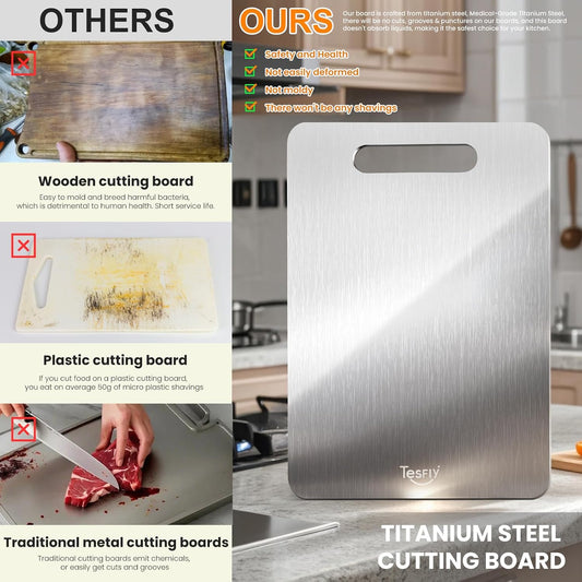 3 Pack Titanium Cutting Board-100% Pure Titanium Cutting Boards For Kitche,Easy to clean,Double-sided food-grade Cutting Board For Cutting Meats, Fruits And Vegetables(M+L+XL)