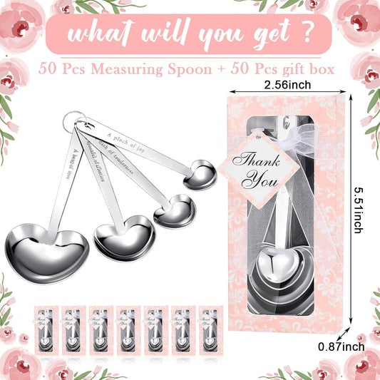 Yinder 50 Sets Heart Measuring Spoons Wedding Favors for Guest Bulk,Pink