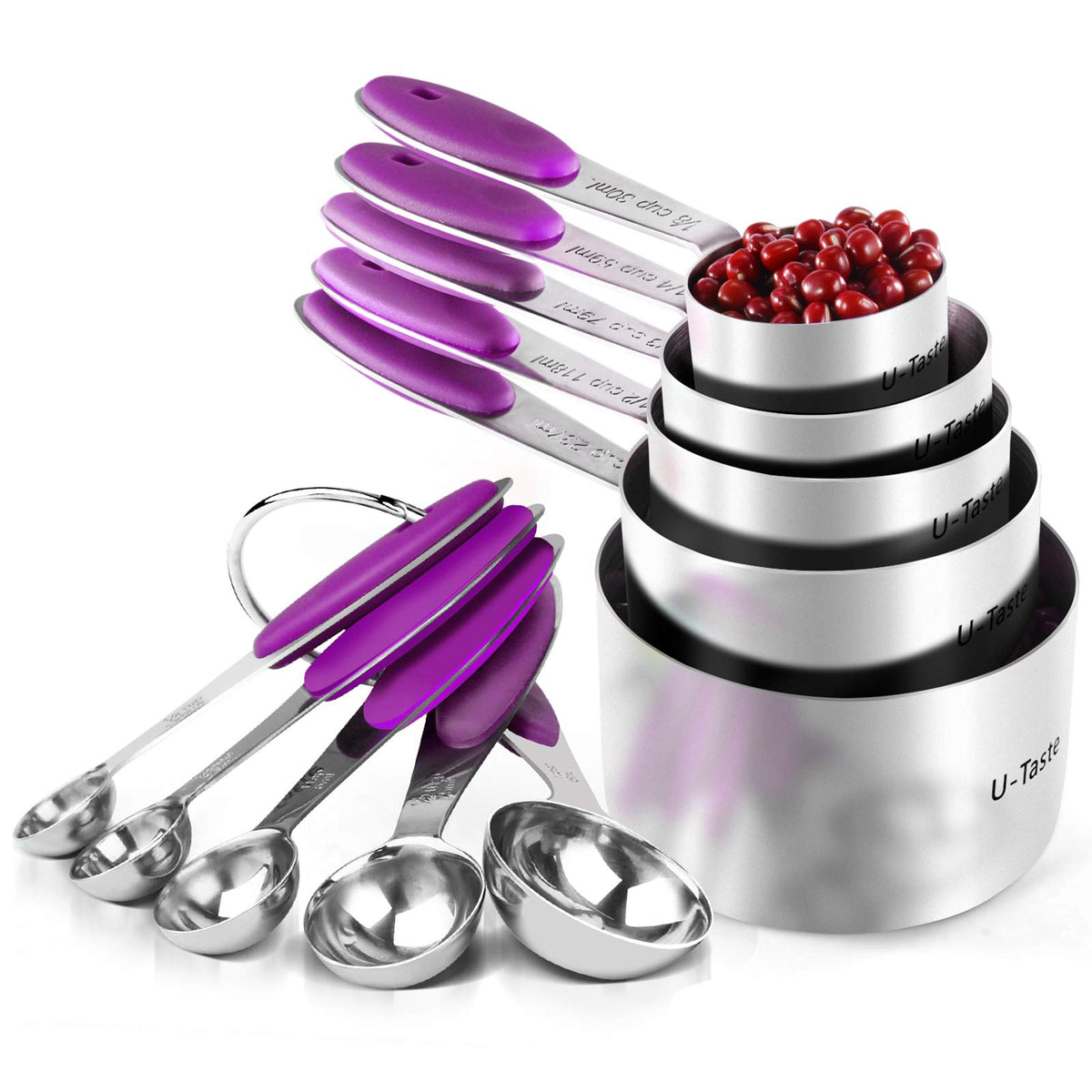 U-Taste Measuring Cups Spoons Set, 18/8 Stainless Steel, 10Pc/Midnight Blue