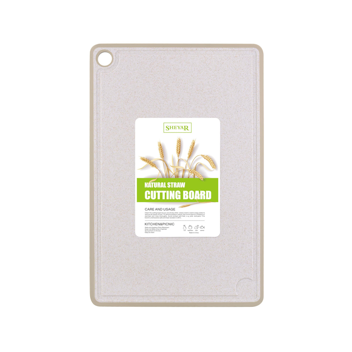 Cutting Board for Kitchen, Wheat Straw Fiber Cutting Board, Dish Washer Safe, w/Juice Grooves for Meat, Veggies, Easy Grip Handle, Non-slip Surface Eco-friendly Serveware Accessories (10‘x6.3’)