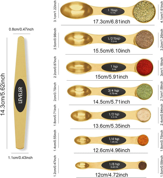 Magnetic Measuring Spoons Set Stainless Steel with Leveler, Stackable Metal Tablespoon Measure Spoon for Baking, Measuring Cups and Spoon Set Kitchen Gadgets Apartment Essentials Fits in Spice Jars