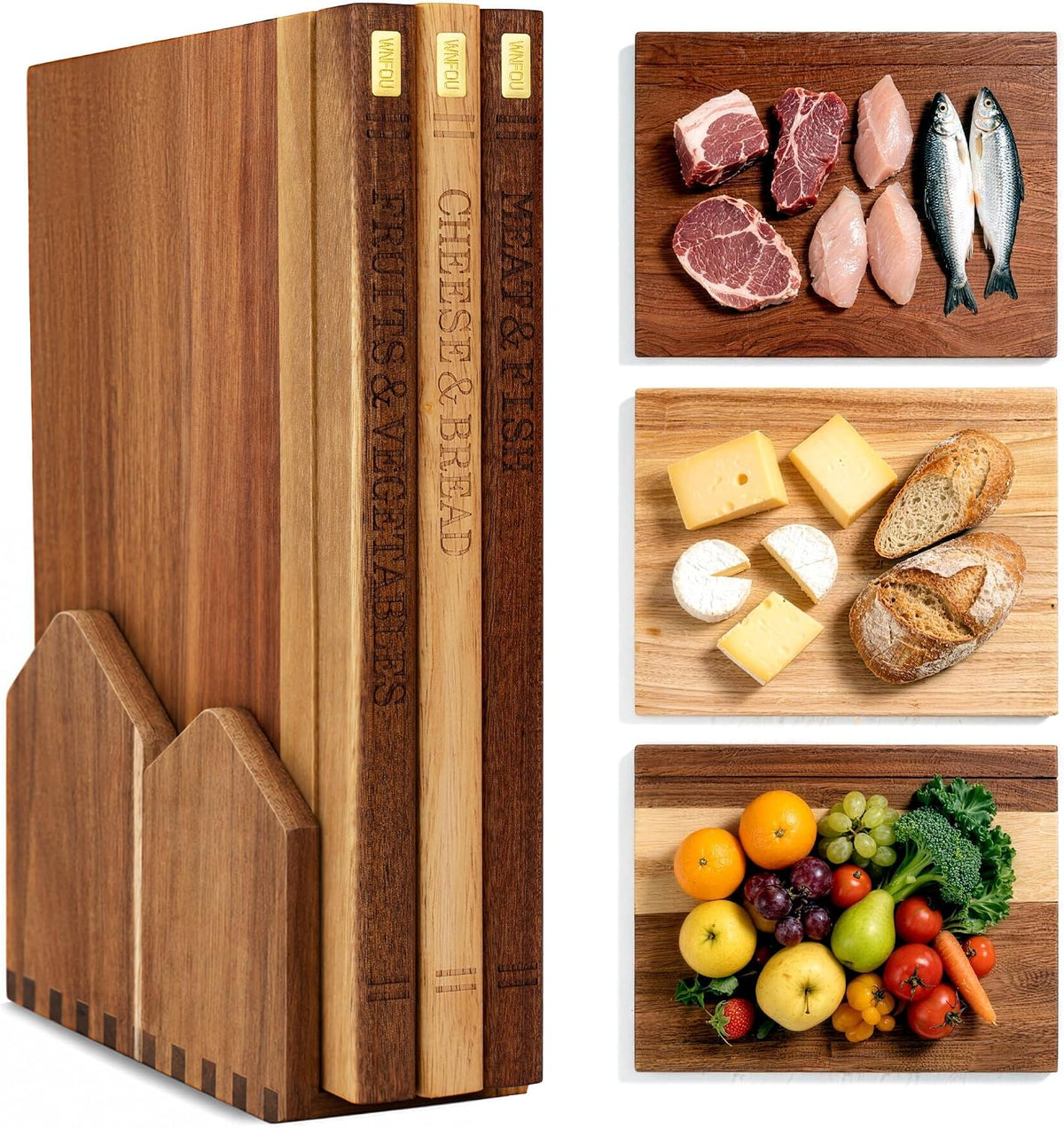 Book Cutting Board Set with Wooden Stand for Home Cooks