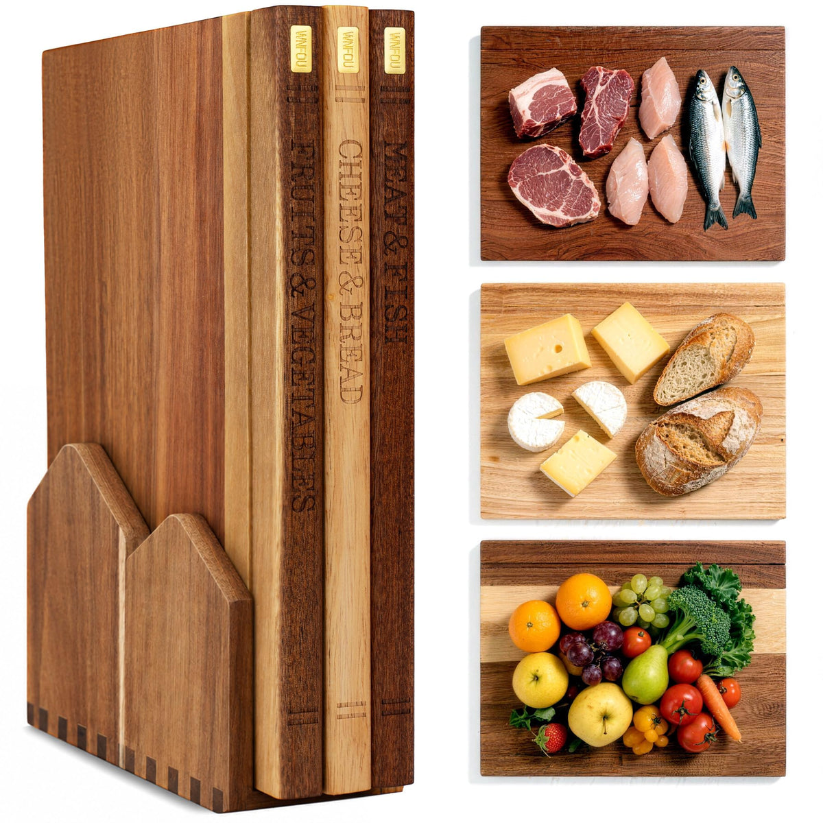 Book Cutting Board Set with Wooden Stand for Home Cooks