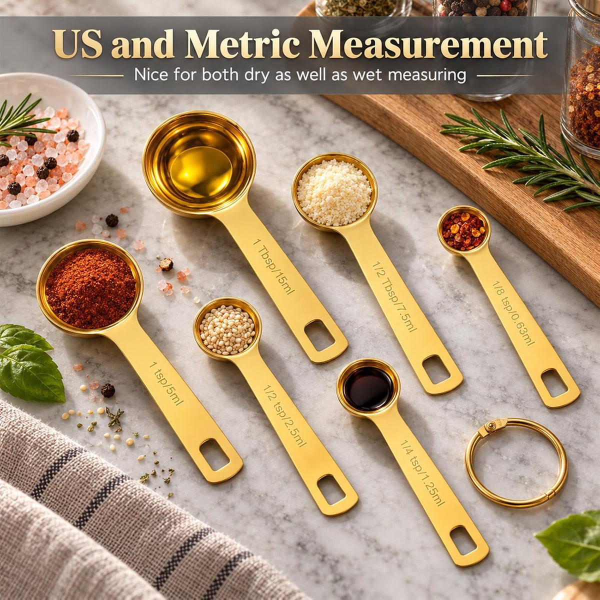 6 Piece Measuring Spoons Set, Stainless Steel Measuring Spoons