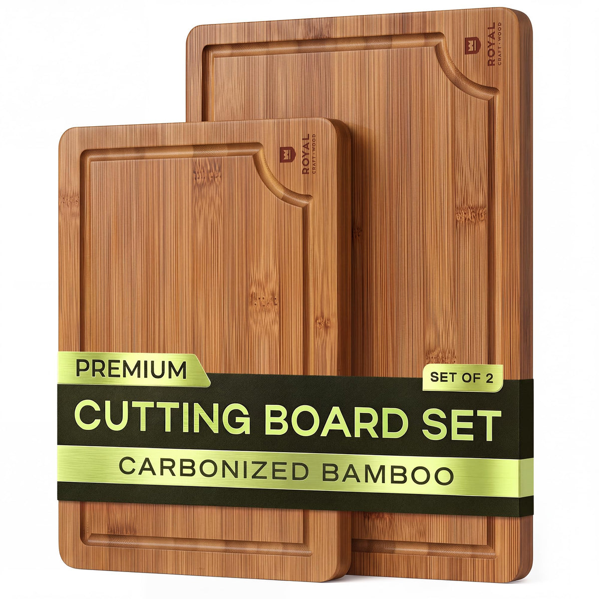 ROYAL CRAFT WOOD Wooden Cutting Boards for Kitchen Appliances - Non Toxic Bamboo Wood Cutting Board Set with Deep Juice Groove, Side Handles, Charcuterie & Butcher Block for Meat, Meal Prep & Serving