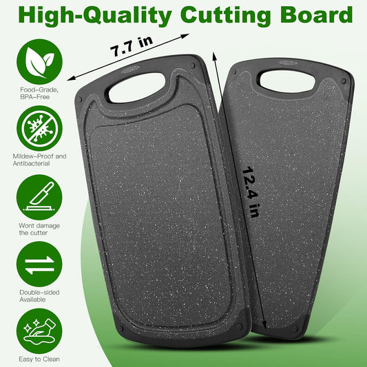 Cutting Boards,12.5"×7.7" Plastic Chopping Board Made From Natural Food Grade Material,BPA Free&Eco,Non Slip&Juice Groove,Dishwasher Safe,Double-Sided Usable,Dark Grey
