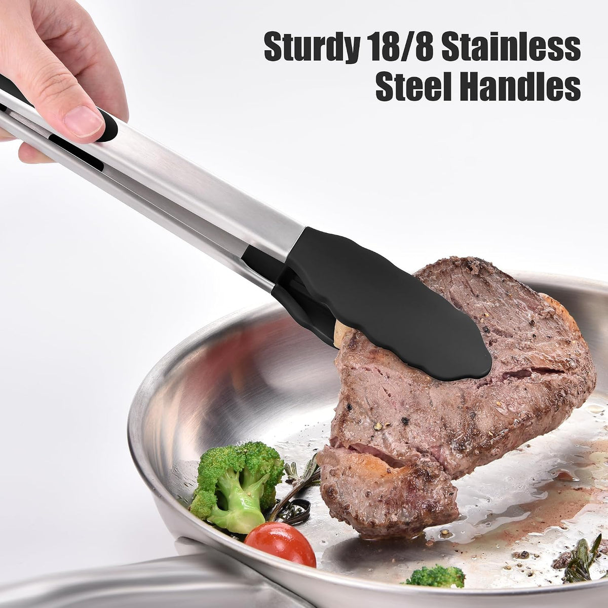 Doosu Kitchen Tongs with Silicone Tips for Cooking Serving (3Pcs, Black)