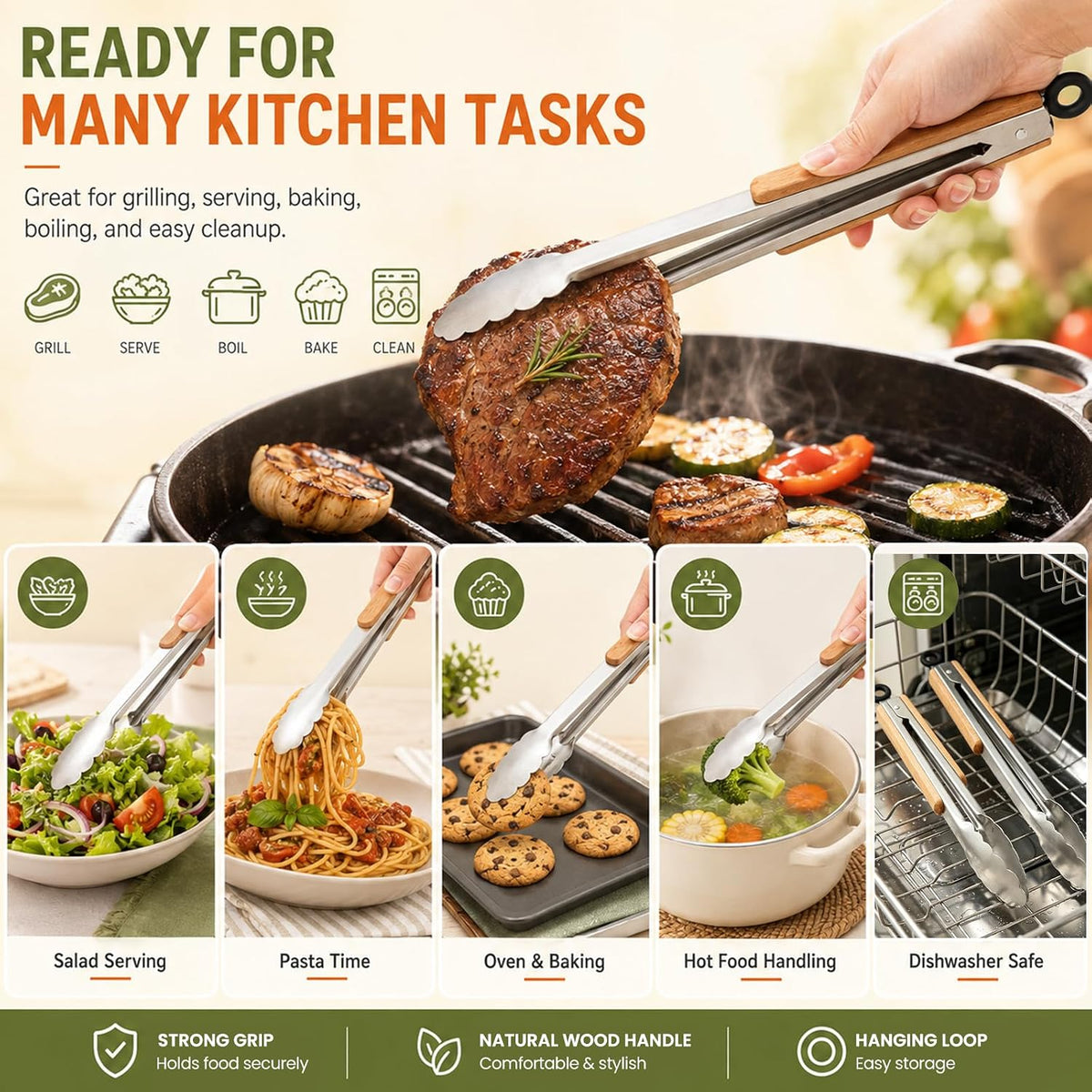 9" & 12" Stainless Steel Kitchen Tongs