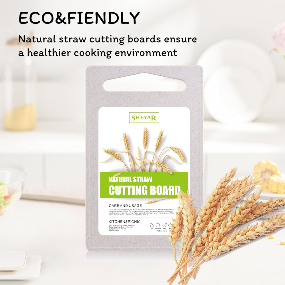 Cutting Board for Kitchen, Wheat Straw Fiber Cutting Board, Dish Washer Safe, w/Juice Grooves for Meat, Veggies, Easy Grip Handle, Non-slip Surface Eco-friendly Serveware Accessories (10‘x6.3’)