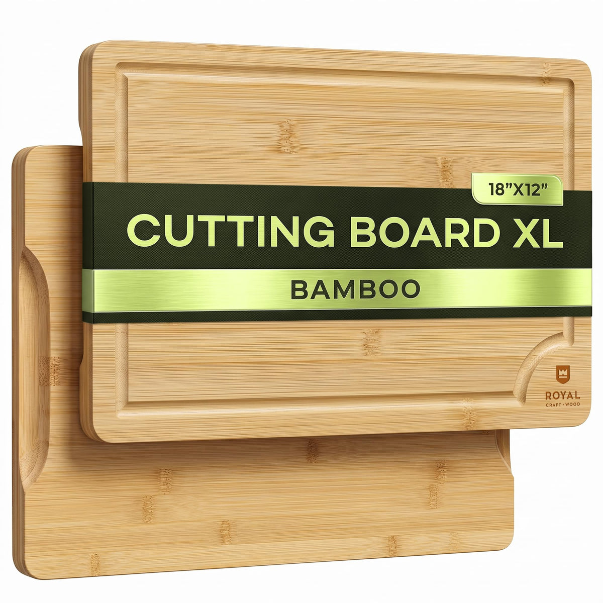 ROYAL CRAFT WOOD Wooden Cutting Boards for Kitchen Appliances - Non Toxic Bamboo Wood Cutting Board Set with Deep Juice Groove, Side Handles, Charcuterie & Butcher Block for Meat, Meal Prep & Serving