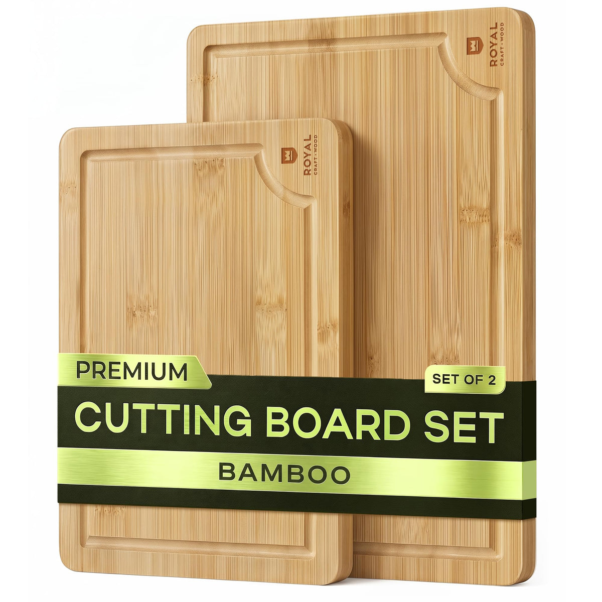 ROYAL CRAFT WOOD Wooden Cutting Boards for Kitchen Appliances - Non Toxic Bamboo Wood Cutting Board Set with Deep Juice Groove, Side Handles, Charcuterie & Butcher Block for Meat, Meal Prep & Serving
