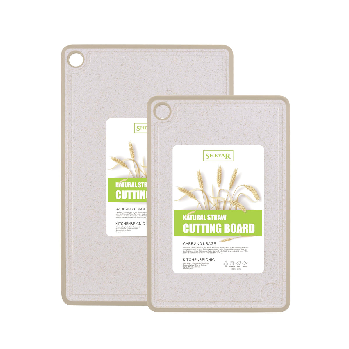 Cutting Board for Kitchen, Wheat Straw Fiber Cutting Board, Dish Washer Safe, w/Juice Grooves for Meat, Veggies, Easy Grip Handle, Non-slip Surface Eco-friendly Serveware Accessories (10‘x6.3’)