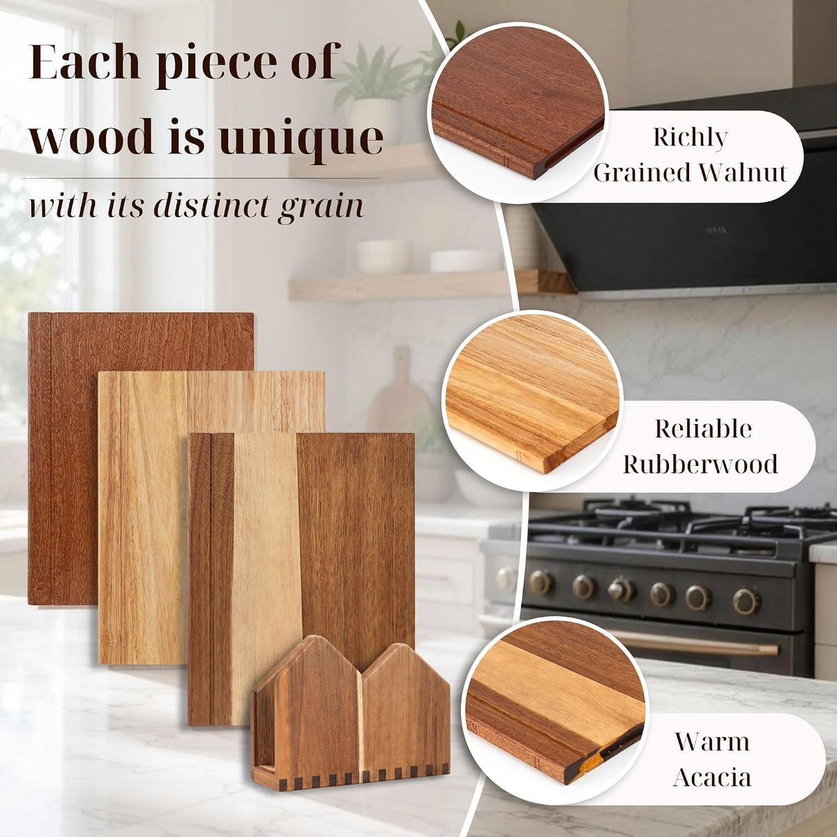 Book Cutting Board Set with Wooden Stand for Home Cooks