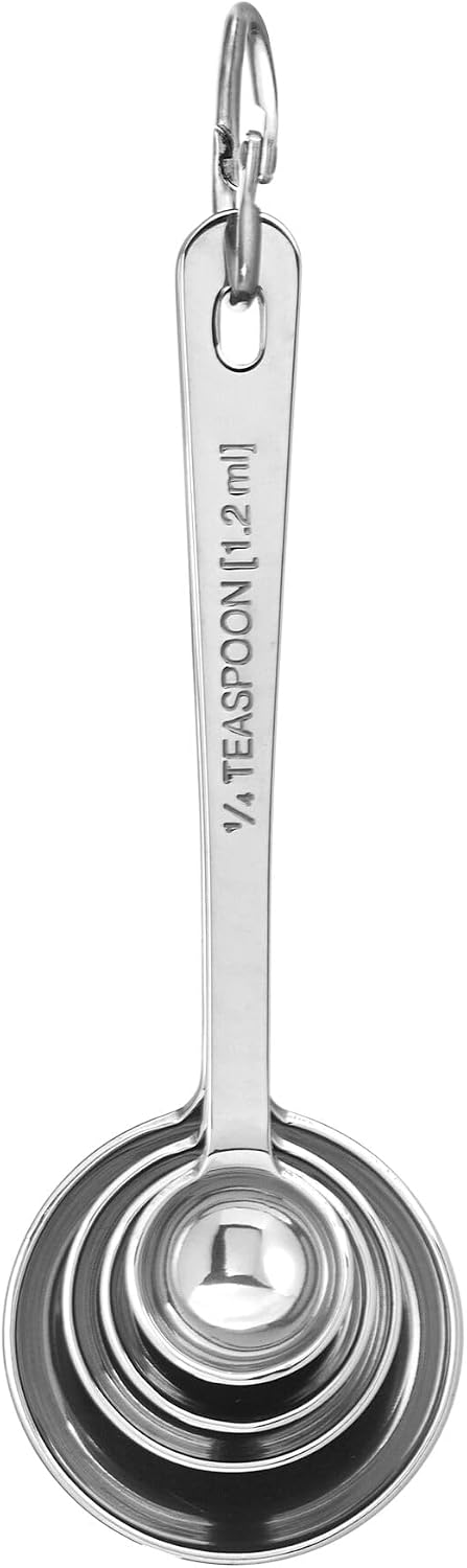 Amco Stainless Steel Measuring Spoons, Engraved Labels - Silver, Set of 4
