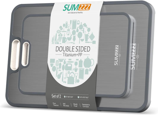 SUMZZZ Titanium Cutting Board, Food Grade Titanium/PP Dual-Sided Surface, Separate Prep Surfaces for Raw & Cooked Food, Odor Resistant, Easy to Clean