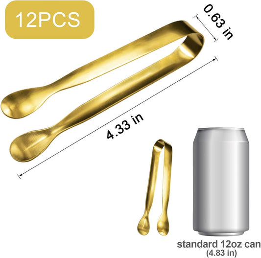 JCREN 12 Pcs Serving Tongs, Small Serving Utensils for Parties Catering Gold Tongs, Small Stainless Steel Mini Appetizer Tongs for Tea Party Coffee Bar, 4 Inches - Gold