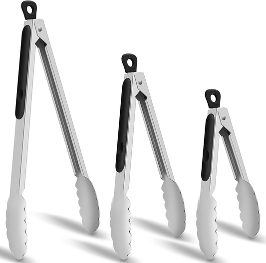 Hotec Stainless Steel Kitchen Tongs for Cooking, Set of 3-7", 9" and 12"