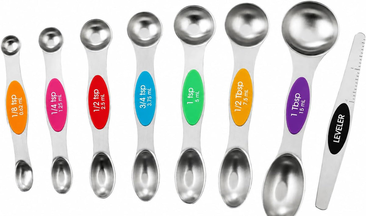 Stainless Steel Magnetic Measuring Spoons Set of 8 (Multicolor)