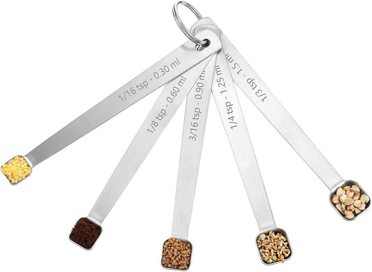 5PcsTeaspoon Measuring Spoons, 1/3, 1/4, 1/8, 1/16, 3/16 tsp, Mini Measuring Spoon, Square Bowl Measure Spoon Set, Small Stainless Steel Teaspoon for Measure Small Amount of Dry & Liquid Ingredients