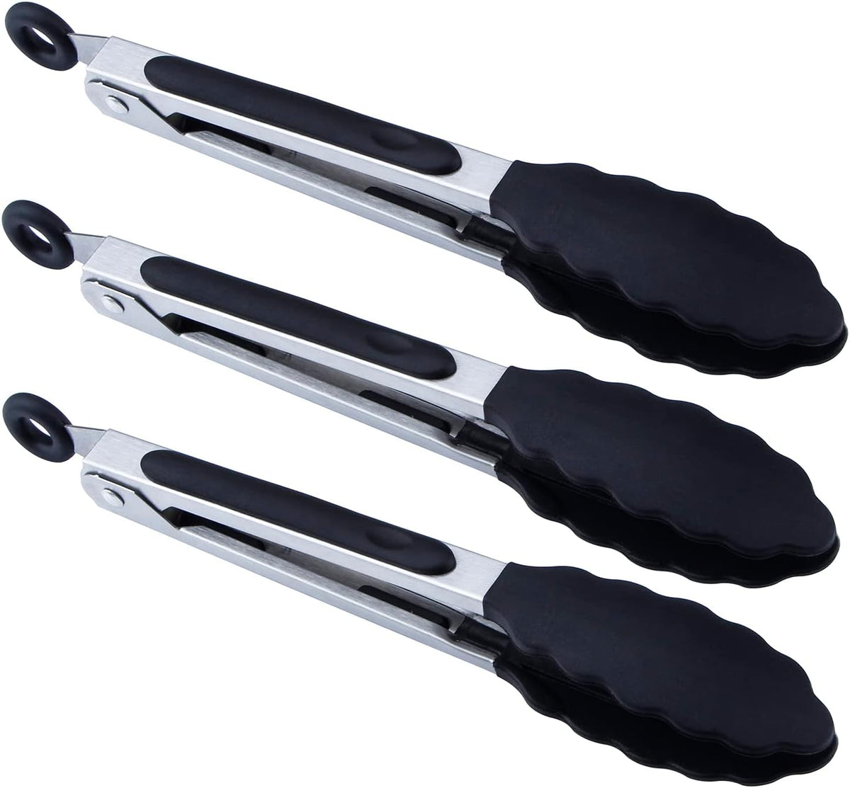 MSY BIGSUNNY Kitchen Food Tongs - 7" Mini Silicone Serving Tongs - Set of 3 (Pink)