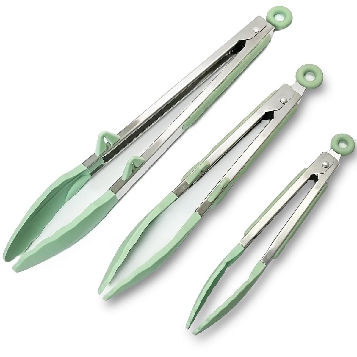 Kitchen Tongs for Cooking with Silicone Tips, 3 Size Mini Tong Peacock Blue