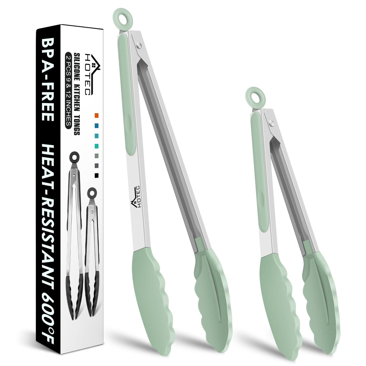 HOTEC Stainless Steel Kitchen Tongs with Silicon Tips, Set of 3-7", 9" &12"